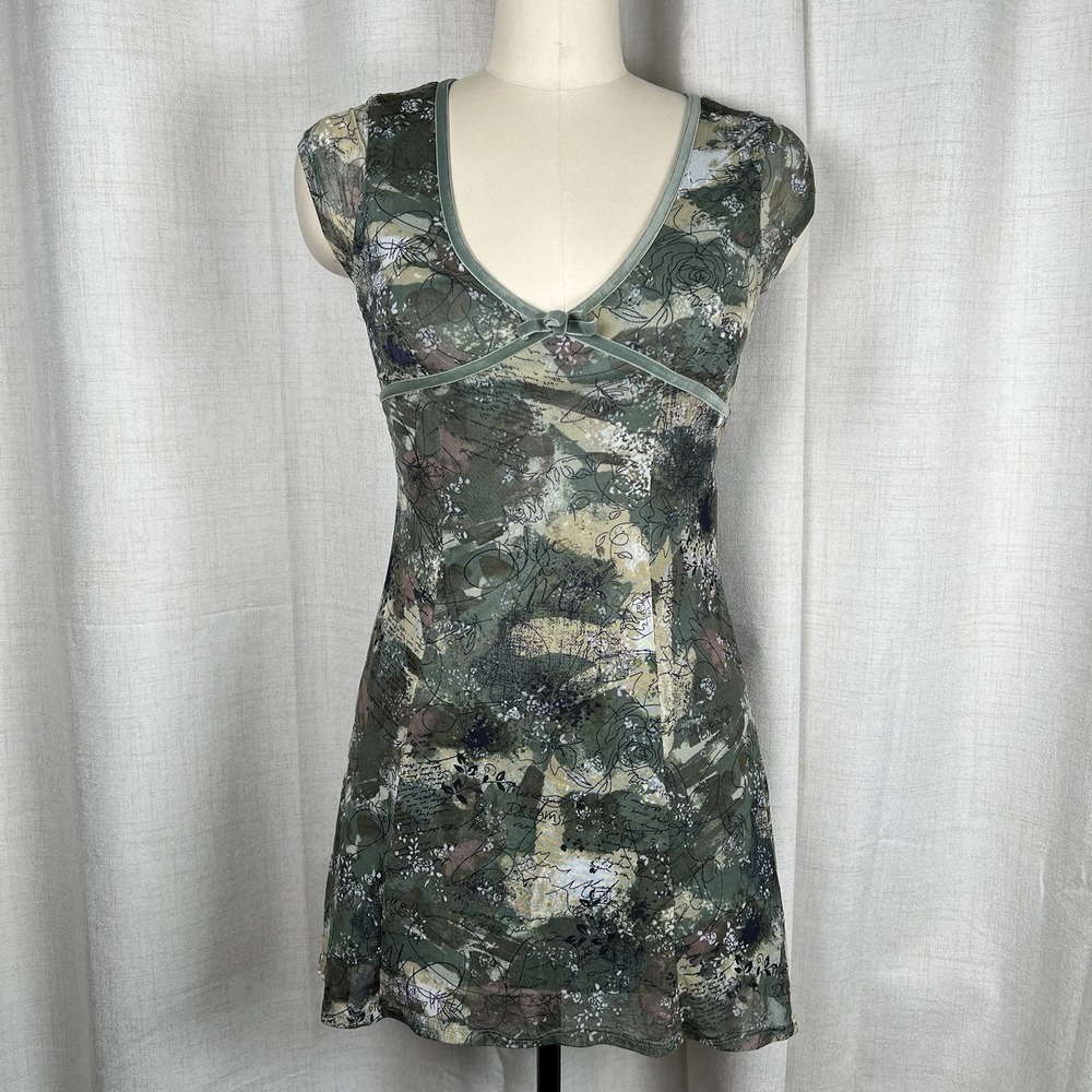 Paper Heart‎ Mini Babydoll Dress Camo Green Fairycore Grunge Small Y2K Style
